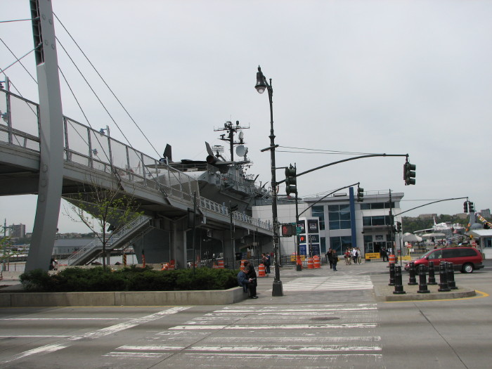 The bridge over the street to the Intrepid Museum