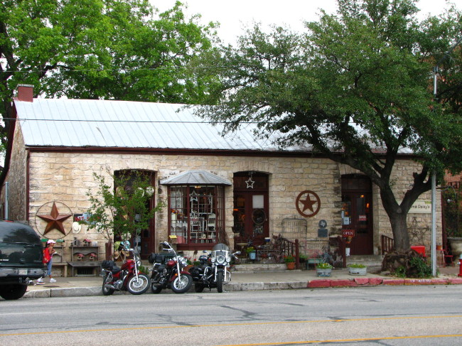 Old Building in Fredericksburg with motorbikes in front of it